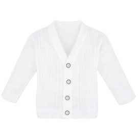 Lilax Baby Boy Cable-Knit Basic Knit Cardigan Sweater (12-18 Months,White)
