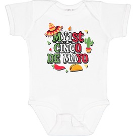inktastic My 1st Cinco De Mayo with Sombrero Red Chili Pepper Taco and Cactus Baby Bodysuit Newborn 0020 White 2fc13