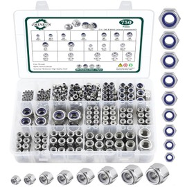 750PCS SAE & Metric Nylon Insert Lock Nuts Kit, 304 Stainless Steel Standard Thread Nylock Nuts for Bolt, 6#32 8#32 10#24 10#32 1/4"-20 5/16"-18 3/8"-16 1/2"-13 M2 M2.5 M3 M4 M5 M6 M8 M10 M12