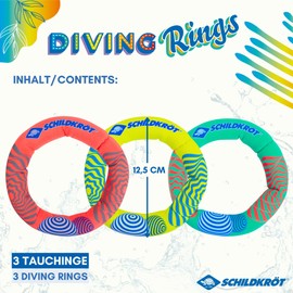 Schildkröt Diving Rings, Easy to Grip, 970326 Neoprene Diving Rings, Pack of 3, Diameter 14 cm, Water / Diving Toy for Children, Sand Filling, Standing Vertical on the Base, Colourful, Diameter 14 cm