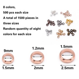 1500 Pieces Crimp Beads, Crimp Beads Clasp, Crimp Beads, Spacer Beads, Crimp Beads, Chain Clasp, for DIY, Jewellery Making, 8 Colours (1.5 mm/2 mm/2.5 mm)