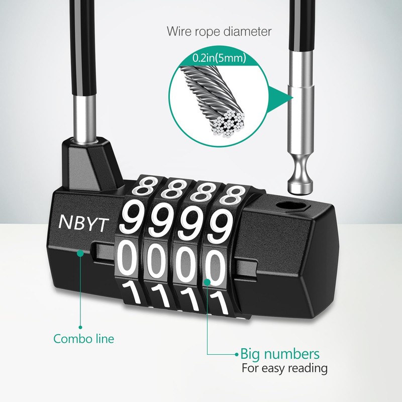 ORIA 4 Digit Combination Padlock, Long Shackle Padlocks with 5mm