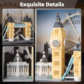 Vziimo London City Skyline Micro Building Set, World Famous Architecture Model 3D Wall Art Home Office Décor Display, Landmarks London Bridge Gift Toy for Adults Kids 12+ (1111PCS)