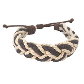 Semi-Adjustable Hawaiian Braided Brown Leather and White Cord Sailor's Surfer-Style Bracelet