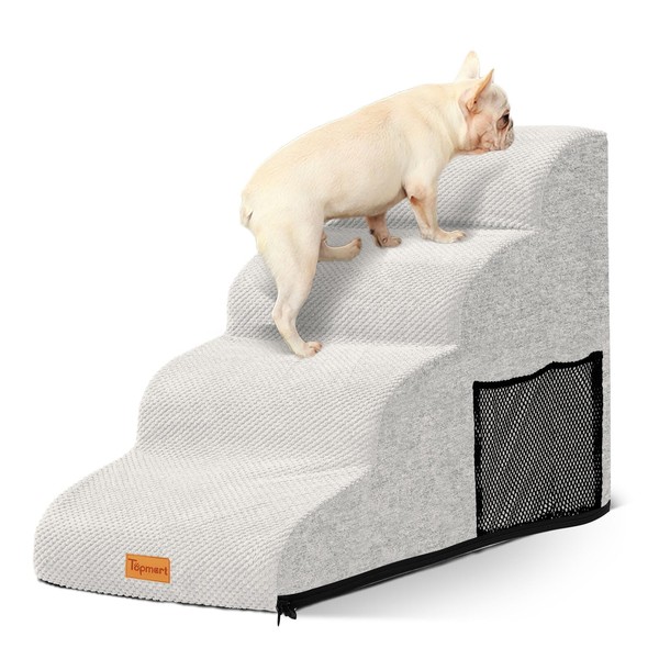 Dog Stairs for Small Dogs,4-Step,Foam Dog Steps&Ramps for Couch/High Beds