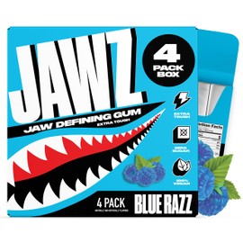 Jawz Gum Jawline Chewing Gum, 4 Pack Box, Blue Razz, Face Slimming and Toning, Sugar Free