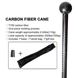 One-Piece Carbon Fiber Walking Cane - Round Ergonomic Handle, Stylish Decorative Design, Ultra-Lightweight Carbon Fiber Cane for Men and Women, 37.8 Inch