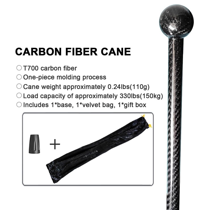 One-Piece Carbon Fiber Walking Cane - Round Ergonomic Handle, Stylish