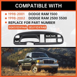 ECOTRIC Dash Board Cluster Bezel Cover Compatible with 1998-2002 Dodge Ram 1500 2500 3500 Instrument Pad Panel Dashboard Kit w/Vents Replacement for 5GK51DX9AA 5EU11DX9AB - Clips Included