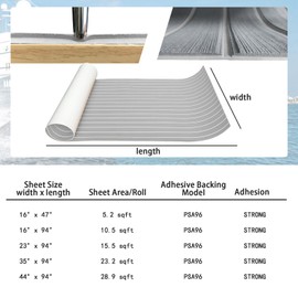 KXKZREN Boat Flooring EVA Foam Decking Sheet Faux Teak Marine Mat Marine Carpet Cooler Tops Non-Slip Self-Adhesive Flooring for Motorboat RV Yacht Kayak Swim Platform 94" x 47"/44"/35"/23"/16"