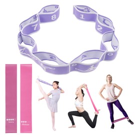 Adjustable Loops Stretching Strap, Multi-Loop Elastic Yoga Stretch Strap, Flexible Stretch Resistance Bands, Purple Dance Yoga Stretching Equipment, Stretch Assist Pull Strap for Body Shaping Fitness