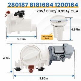 Upgraded 280187 8181684 Front Load Clothes Washer Drain Pump Filter Assembly 1200164 Compatible with Whirl-pool Duet, May-tag Epic, Ken-more HE Front Load - 120V 60Hz 0.70W 0.95A By Fetechmate