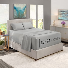 Nestl Bed Linen Set, Twin XL, Extra Deep Pocket, 4-Piece, Light Grey, Microfiber