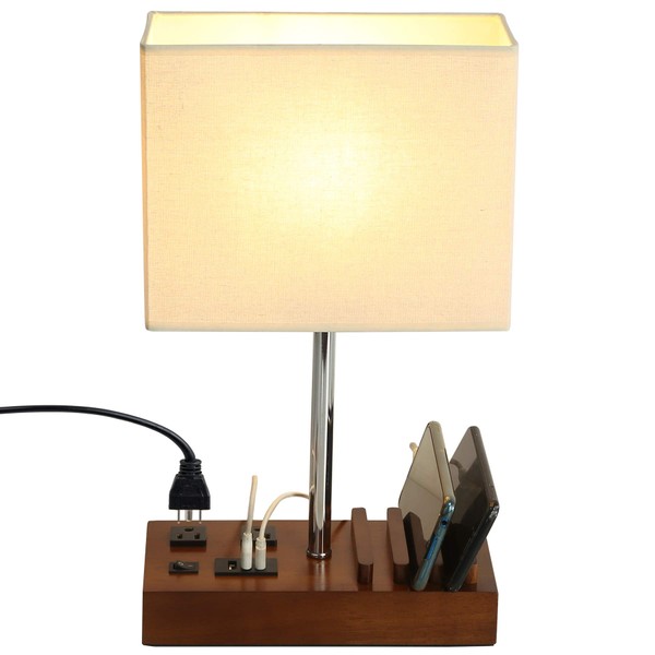 Briever USB Table Lamp, Multi-Functional Bedside Desk Lamp with 2
