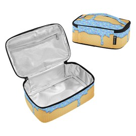 Caikeny Kids Lunch Bag Ice Cream Cone Summer Insulated Reusable Lunch Bags Blue Glaze Lunch Box for Women School Office Picnic