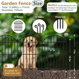 15 Panels Decorative Garden Fence, 15.94ft x 23in Animal Barrier Fencing Arched Rustproof Metal Border Ground Stake for Rabbit Dog, Outdoor Decor for Yard & Patio
