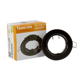 Tecnolite - Lámpara de Techo para Interior de Casas Andora Downlight con Potencia Máxima de 6 W (Foco MR16 No Incluido), Base GX5.3, Empotrable Color Negro, 8.2x8.2 cm