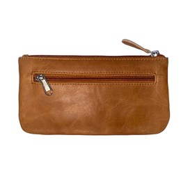 LEATHER FARM Leather Travel Pouch - Beautifully Handcrafted YKK Zippered Pouch Handmade - 8 x 4 inches.(TAN CRUNCH)