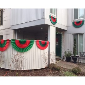 Christmas Cotton Pleated Fans by Old Glory Bunting. 3' x 6' Fully Sewn Green & Red 5 Stripe Xmas Fan Flag Bunting Banner. Flag Bunting Made in The USA!