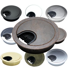 Desunia 2-Piece METAL Desk Grommet with "Brush" Wire Opening - 2 3/8" - Satin Nickel