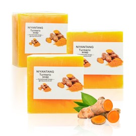 3 PCS Turmeric Soap Bar, Natural Bar Soap for Face & Body, Handmade Tumeric Bar with Coconut Oil, Cleanse Skin, Moisturizing & Soothing Gentle Cleanser for All Skin Types