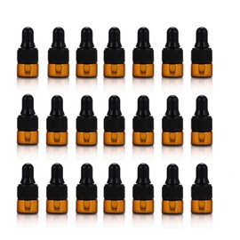 Elfenstall - 50pcs 1ml (1/4 Dram) Amber Mini Glass Bottle 1cc Amber Vial Small Essential Oil Sample Travel Bottle with Eye Dropper + 1pc Clean Cloth + 1pc 1ml dropper