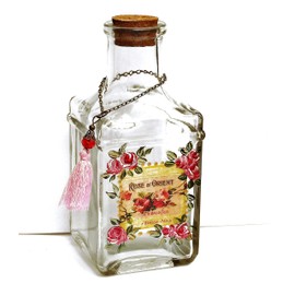 Goddess Arts Collection Large Decorative Glass Perfume Bottle Apothecary Jar with Vintage Label and Hand Painted Roses Vintage Style Victorian Decor