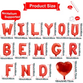 16 Inches Red 'WILL YOU BE MY GIRLFRIEND' Balloons Banner - Mylar Proposal Letter Balloons with 2 Heart Shaped Foil Balloons for Romantic Decorations, Engagements, Anniversaries, Valentines Day Decor