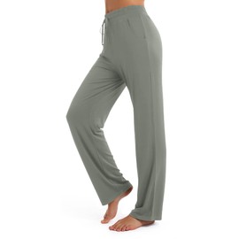 Urban CoCo Women's Straight Leg Long Pants Elastic High Waist Drawstring Casual Trousers with Pockets (Light Grey, M)