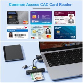 USB A+Type-C CAC Smart Card Reader,DOD Military Type-C Common Access Credit Card/ID/IC Bank/Health/Government ID/PIV CAC Chip Card with Windows, Mac OS for Android, MacBook Pro-Mini & Fold- Black