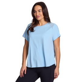 RBX Active Women's Workout Top with Mesh Panels, Crewneck Relaxed Fit Breathable Quick Drying Gym Running T-Shirt Polar Blue L