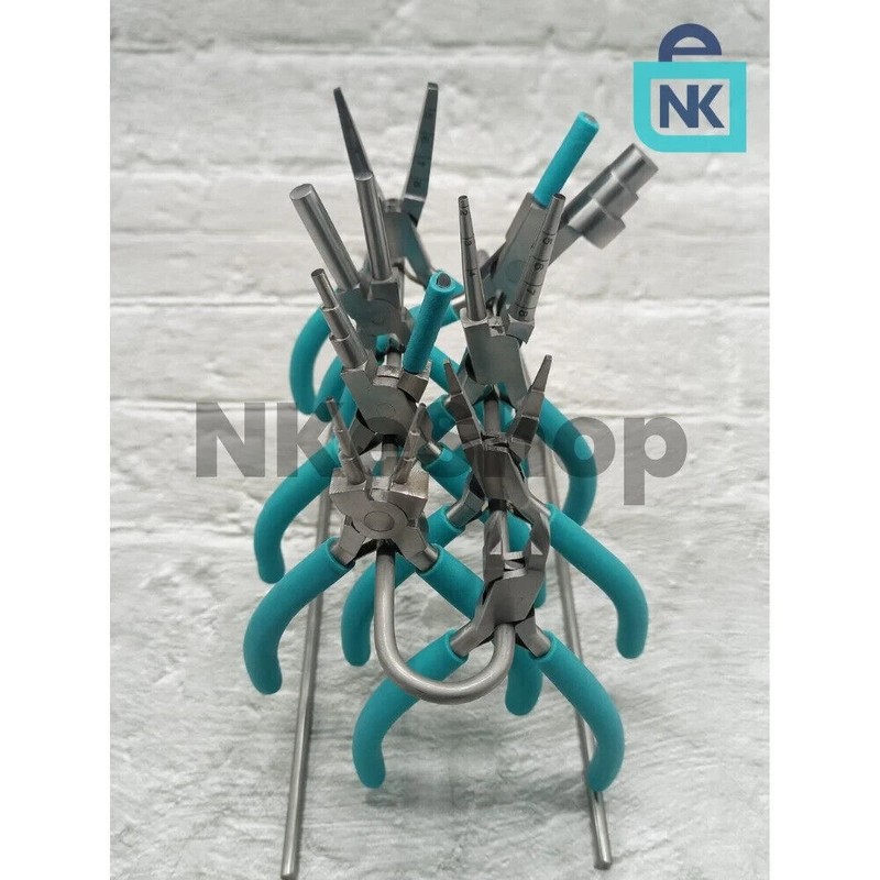 Jewelry Plier Set of 8 Pliers with Stand Green Grip