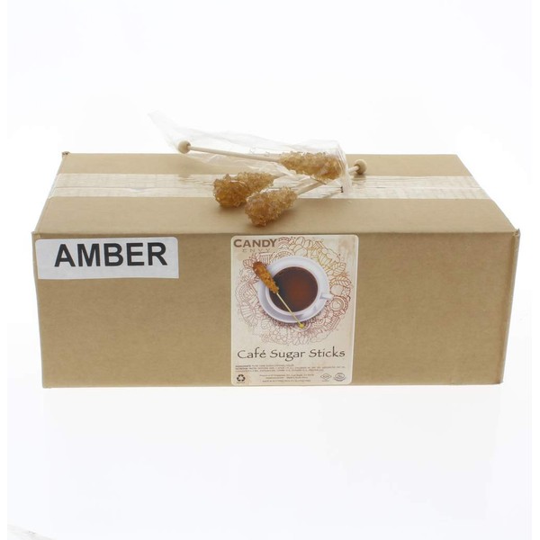 Amber Cafe Rock Candy Sticks - 100 Individually Wrapped Swizzle Sticks