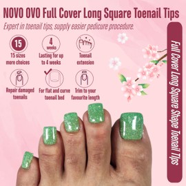 NOVO OVO Long Toenails for Gluing, Artificial Long Toe Nail Tips, Clear Toenails for Gluing, Artificial Toenails, Soft Gel Full Cover Toenail Tips Set, Foot Nails x 15 Sizes, 360 Pieces