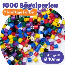 molinoRC Large Ironing Beads 10 mm [Pack of 1000] - 7 Strong Colours - with 30+ Templates Download - XL Ironing Beads - Large Beads from 3 Years - for Easy Ironing & Crafts