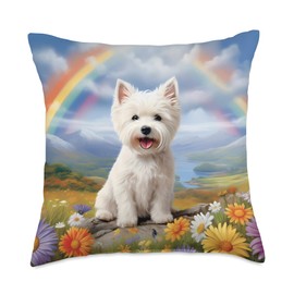 Westie Gifts by J Westie Rainbow Bridge Cute West Highland Terrier Dog Art Throw Pillow, 18x18, Multicolor