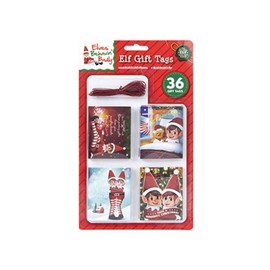 Elves Behaving Badly Christmas Elf Folded Gift Tags with String - 36 Pieces