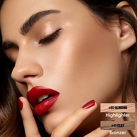 FOCALLURE 2 barras de contorno de crema mineral, iluminador hidratante y bronceador, lápiz antiadherente para iluminar la cara y sombras, larga duraci
