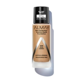 Almay Skin Perfecting Comfort Matte Foundation, Hypoallergenic, Cruelty Free, -Fragrance-Free, Dermatologist Tested Liquid Makeup, Warm Cashew, 1 Fluid Ounce
