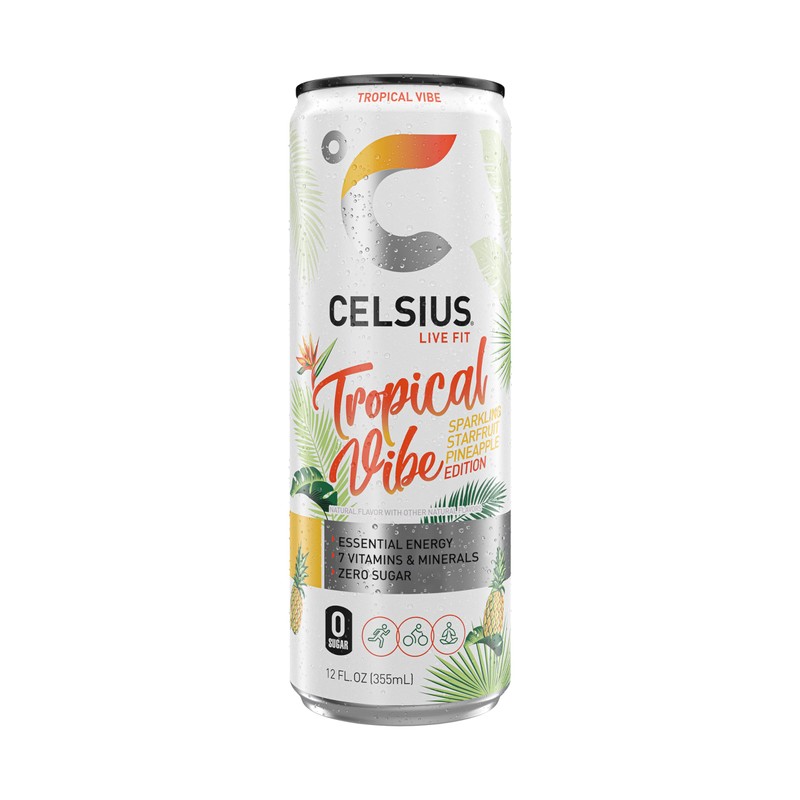 CELSIUS Sparkling Tropical Vibe, Functional Essential Energy Drink 12 Fl