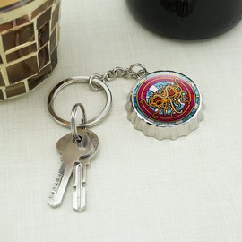 Flying Spaghetti Monster Stained Glass Keychain Chrome Plated Metal Pop Cap Bottle Opener