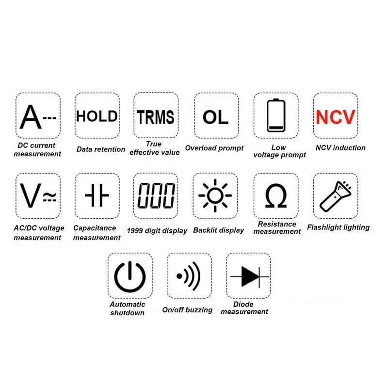 Digital Multimeter Multifunctional HD LCD Display Voltage Current Resistance Tester