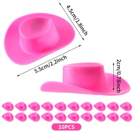 Lewtemi 10 Pieces Tiny Cowboy Hat Mini Cowboy Hat Plastic Mini Western Cowgirl Hat Pink Cowboy Hat for Cowboy Cowgirl Doll Dress Up Party Accessories