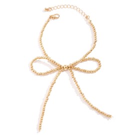 GLMOCM Bow Bracelet for Women Beaded Bow Bracelet Stackable Stretch Bead Ball Bracelets Stack Pearl Bracelets Fashion Jewelry for Women (Gold G)