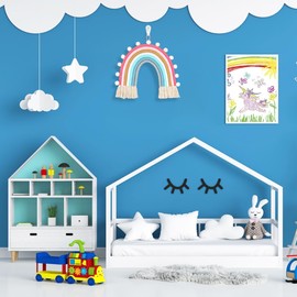 Macrame Wall Hanging, Woven Rainbow Macrame Tapestry Wall Hanging Home Decor for Bedroom Living Room Baby Room Apartment - 12.5''x11.8''.