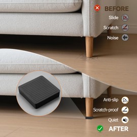 Non Slip Rubber Furniture Pads 2 inch 4PCS, Couch Bed Stoppers to Prevent Sliding, Furniture Coasters, Non Skid Furniture Grippers for Hardwood Floors Black Square
