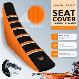 MCHMFG Universal Ribbed Dirt Bike Seat Cover for KX SX YZF CRF TTR - Gripper Striped Supermoto Dirtbike Seat Cover (Orange-Black-White)