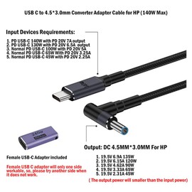 RAINSUNG USB C to 4.5mm Smart Blue Tip Laptop Charging Cable Adapter for HP 19.5v 2.31a 45w 3.34a 65w 4.62a 90w 6.9a 135w max Nylon Braided 1.8m