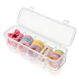Storage Box for Small Items, 5 Grid Hair Accessories Organiser, Multifunctional Transparent Container, Jewellery Organiser Box, Hair Clip Holder for Hair Ring, Hair Clip, Hairband, Hair Pin