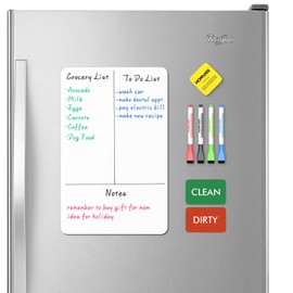 HOMiDEK Magnetic Dry Erase Board: Small Fridge Whiteboard, Flexible Refrigerator Magnet White Board, Blank Writing Note Sheet with Dishwasher Magnet Clean Dirty Sign, 4 Markers & Eraser - 12 x 8